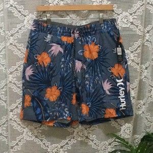 Hurley Men's Hibiscus Volley Elastic Waist Drawstring Swim Trunks Size M & L